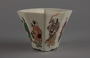 Octagonal cup with the Eight Immortals, Porcelain painted in overglaze polychrome enamels (Dehua ware), China