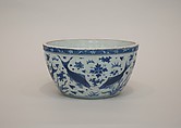 Bowl with fish in pond, Porcelain painted with cobalt blue under a transparent glaze (Jingdezhen ware), China