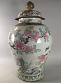 Covered jar with flowers, Porcelain painted in overglaze polychrome enamels (Jingdezhen ware), China
