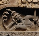 Tympanum Depicting Vishnu Anantasayin and the Birth of Brahma, Sandstone, Central Vietnam