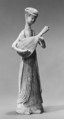 Female musician with a lute, Polychromed reddish earthenware, China