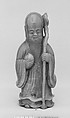 Figure of Shou Lao, Longevity Deity, Nephrite, yellow with a greenish tint and spots of very light brown, China