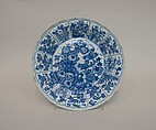 Dish with flowers, Porcelain painted in underglaze cobalt blue (Jingdezhen ware), China