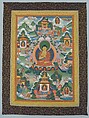 Buddha Seated on a Lotus Pedestal, ink, color, and gold on cloth, Tibet