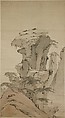 Scholar Contemplating Towering Rock, Unidentified artist, Hanging scroll; ink and color on paper, China