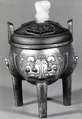 Covered Tripod Vessel, Bronze, wood, glass, China