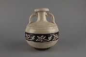 Bottle with floral pattern, Stoneware with black slip decoration, China