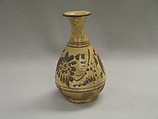 Bottle, Stoneware painted in iron-brown on white slip, China