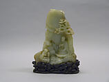 Rocky crag with seated arhat, Jade (nephrite), China