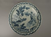 Plate with Lion Design, Porcelain stoneware with underglaze blue (Hizen ware, early Imari type), Japan