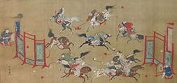 Tartars Playing Polo, Kano Eisen'in Furunobu 狩野永川院古 (Japanese, 1696–1731), Hanging scroll; ink and color on silk, Japan