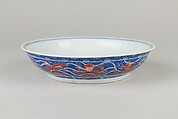 Dish (one of a pair), Porcelain painted in underglaze blue and overglaze red, China