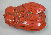 Incense Burner in Shape of Cicada, Red lacquer (negoro), Japan