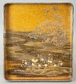 Writing Box with a Scene from the “Butterflies” Chapter of The Tale of Genji, Gold lacquer with raised sprinkled design, Japan