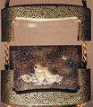 Case (Inrō) with Design of Chinese Child (obverse); Silver Pill Box with Peony (reverse), Lacquer and metal, frame: roiro, gyobu, gold and coloured takamakie, silver metal box; Interior: silver metal box, Japan