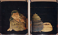 Case (Inrō) with Design of Man Blowing on a Brazier to Make Tea, Lacquer, roiro, gold and coloured togidashi; Interior: nashiji and fundame; Netsuke: mouse; Ojime: floral bead, Japan