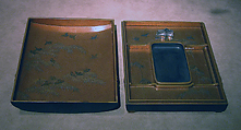 Writing Box (Suzuribako) in the Shape of a Piece of Bamboo, Lacquered wood with black takamaki-e on black lacquer ground (kuromaki-e), Japan