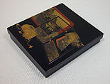 Writing Box (Suzuribako) with Screen, Robe Rack, and Shell-Matching Game Set, Lacquered wood with gold, silver takamaki-e, hiramaki-e, togidashimaki-e, red lacquer on black ground, Japan