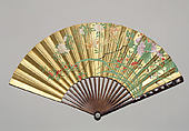 Summer Flowers, Unidentified artist Chinese, 18th century, Folding fan; ink and color on gold paper with bamboo frame inlaid with mother-of-pearl, ivory and jade, China