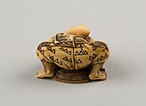 Netsuke of a Hunter Trying to Catch a Fox Beneath a Straw Hat, Shūōsai, Ivory, Japan