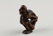 Netsuke of Crouching Figure of a Skeleton, Wood, Japan