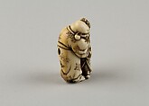 Netsuke of Man and Two Children with a Sambaso Dancer Puppet, Masahide, Ivory, Japan
