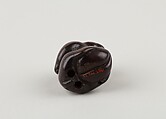 Netsuke of Monkey with One Hand over Mouth, the Other Behind His Back, Miwa, Ebony, ivory inlay, Japan