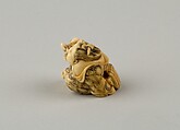 Netsuke of Okame Holding a Mask, Ivory, Japan