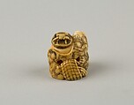 Netsuke of Okame Holding a Mask, Ivory, Japan