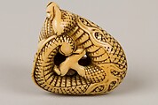 Netsuke of Coiled Dragon Enclosing a Pearl, Ivory, Japan