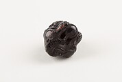 Netsuke of Seated Shishi Clutching a Ball, Ryōzan (Japanese), Ebony with gold and horn inlay, Japan