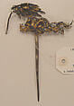 Hat, (a) silk, feathers, glass, metal, stone
(b, c) metal, feathers, paint, glass
(d–f) paper, silk, China