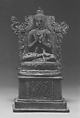 Seated Transcendent Buddha Vairochana, Buddha: silver;  pedestal and throne back: bronze, Indonesia (Java)