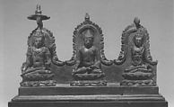 The Transcendent Buddha Ratnasambhava Flanked by Two Bodhisattvas, Bronze, Indonesia (Java)