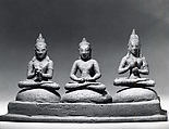Buddhist Trinity on Cushions, Bronze, Indonesia (Java, Dieng Plateau)