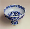 Stem bowl with lotus pattern, Porcelain painted in underglaze cobalt blue (Jingdezhen ware), China