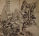 Landscape after Li Bai's poem, After Ike Taiga (Japanese, 1723–1776), Pair of two-panel screens, originally sliding-door panels; ink on paper, Japan