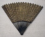 Folding Fan with Fishing Net Decoration, Unidentified artist, Folding fan; ink on gold-flecked paper and gold-flecked lacquered bamboo fan bones and end pieces, China