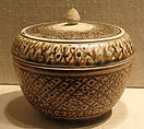 Covered Box, Earthenware with cream white glaze and iron-brown underglaze decoration, Thailand (Si Satchanalai)