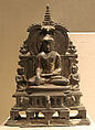 Miniature Shrine with the Enthroned Buddha, Bronze with traces of gilt and lacquer, Burma