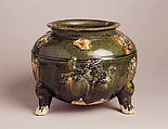 Tripod incense burner, Earthenware with molded decoration under three-color (sancai) glaze, China