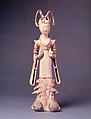 Standing court lady, Earthenware with slip, pigment, and gilt, China