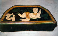 Pillow with a boy holding a lotus, Stoneware with sgraffiato decoration under colored glazes (Hejin ware), China