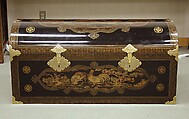Coffer in Nanban (Southern Barbarian) Style, Black lacquer on wood with gold painted design, Japan