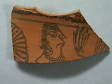 Shard:  Head of Offerer with Plant, Painted terracotta, Pakistan