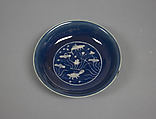 Dish, Porcelain with white reserve decoration against a blue background, China