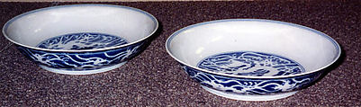 Dish (one of a pair), Porcelain painted in underglaze blue, China