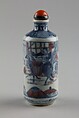 Snuff bottle with theatrical scene, Porcelain with underglaze red and blue, glass stopper, China