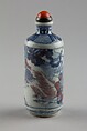 Snuff bottle with theatrical scene, Porcelain with underglaze red and blue, glass stopper, China