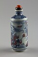 Snuff bottle with theatrical scene, Porcelain with underglaze red and blue, glass stopper, China